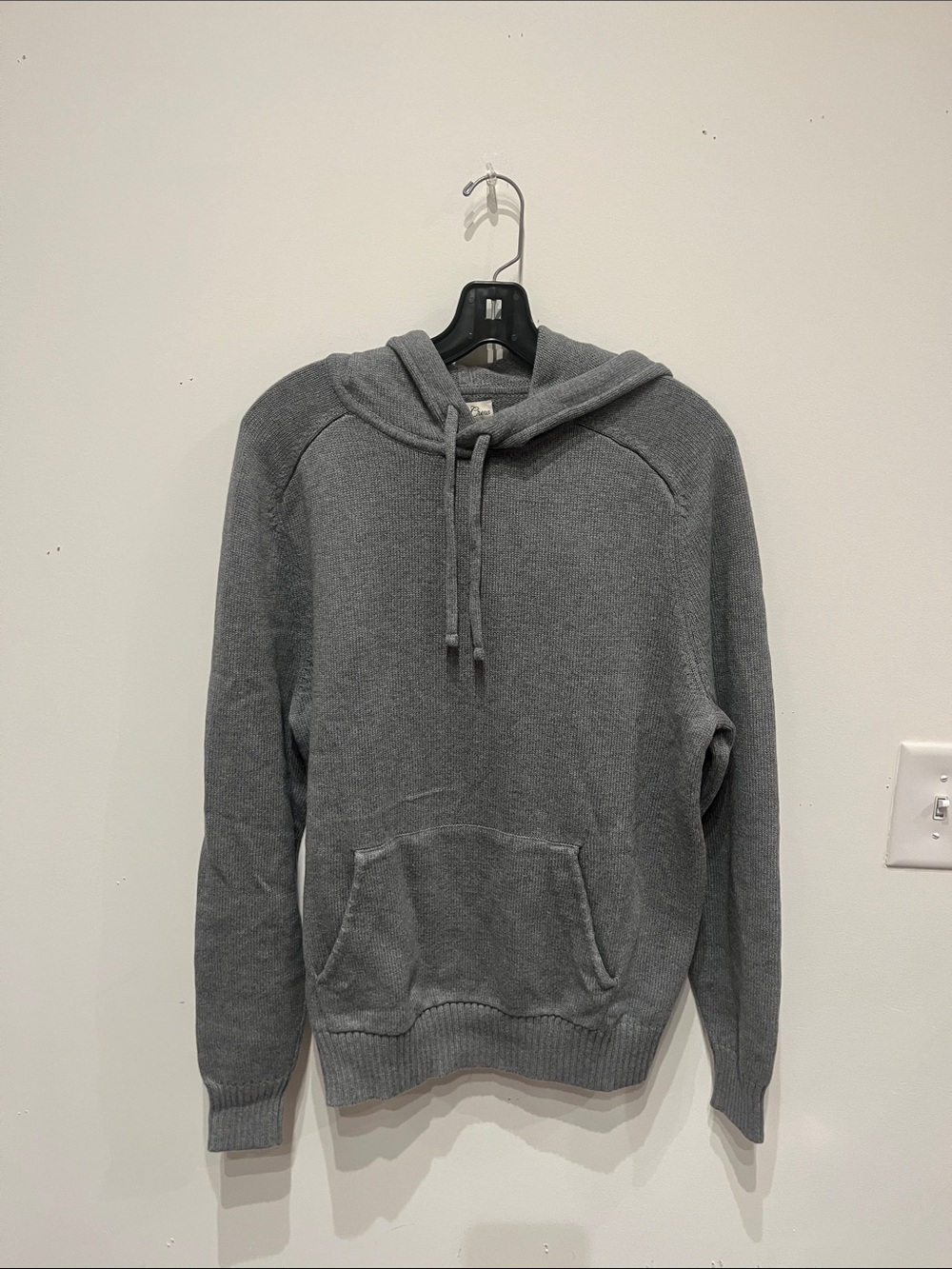 Men's Gray Hooded Knit Pullover Sweatshirt
